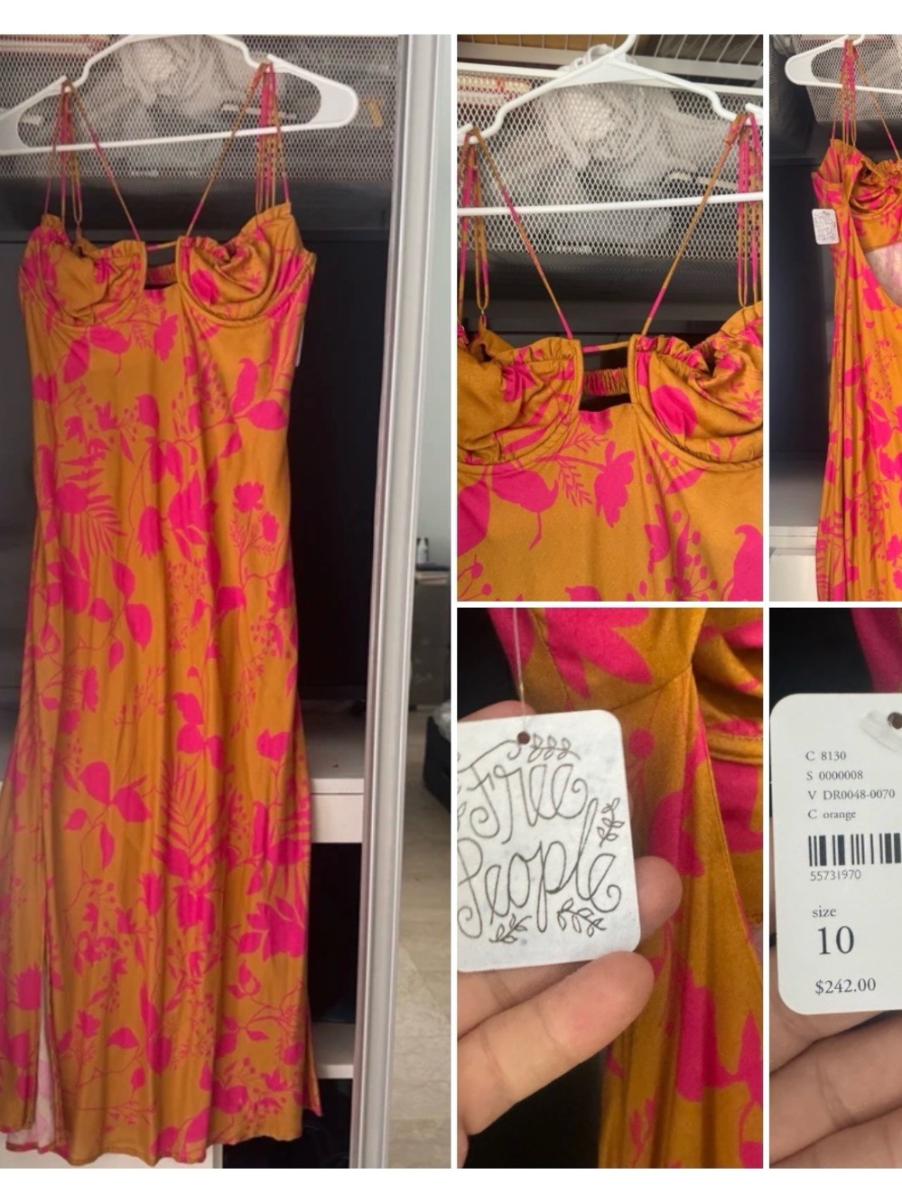 Free People Girls' Mustard Yellow and Hot Pink Floral Slip Dress